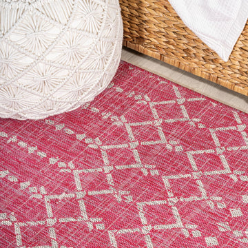 Ourika Moroccan Geometric Textured Weave Indoor/outdoor Square Rug